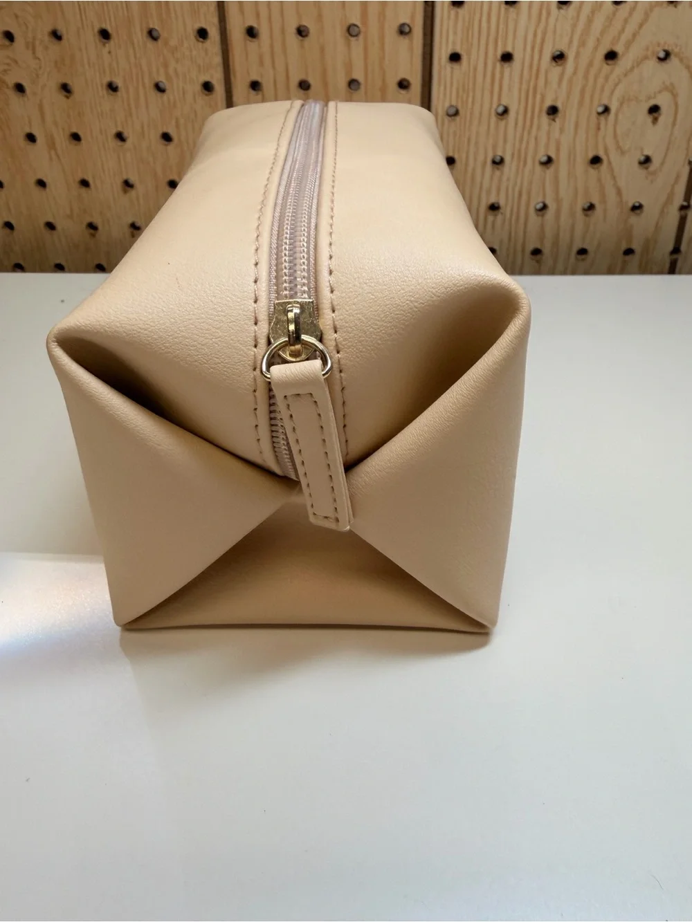 Bulgari Amenity Cream Leather Cosmetic Pouch with Gold Accent